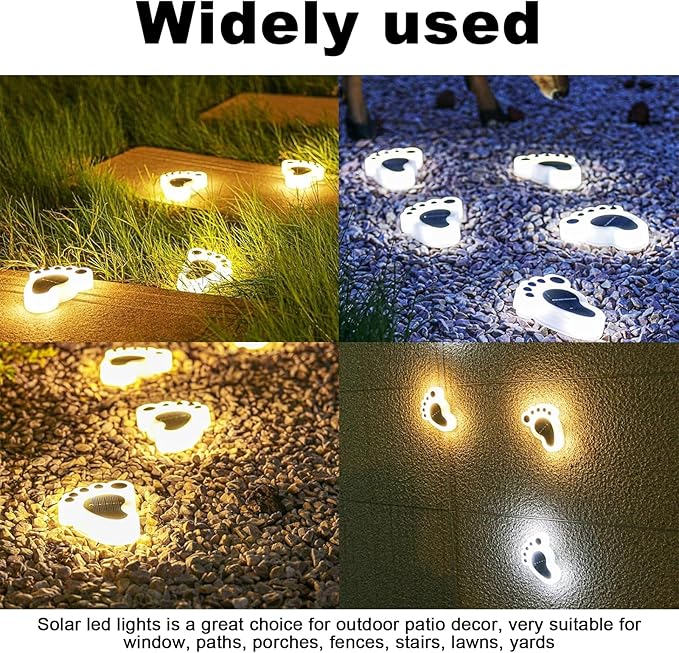 Led Footprint Solar Lights(Cold White), Waterproof Outdoor Gardent Lights, Lawn Landscape Path Lights