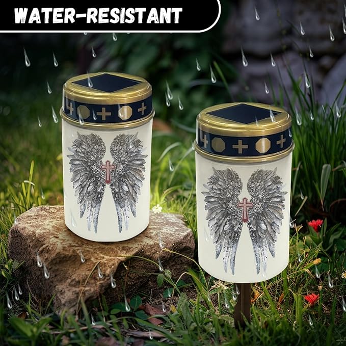 Cross and Angle Cemetery Lights - Solar Powered Outdoor Waterproof Garden Pathway & Backyard Lights with Auto On/Off