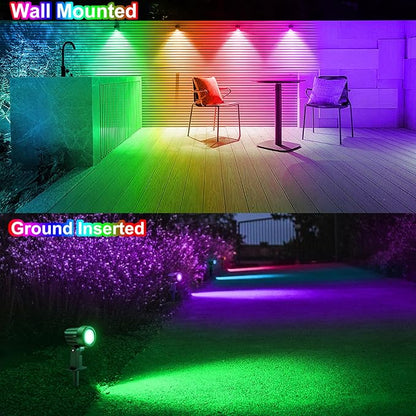 MEIKEE 6 in 1 RGB Solar Landscape Lights with Remote, RGB Color Changing LED Solar Spotlights, Outdoor Waterproof RGB Spot Lights for Garden Party Wedding Christmas Festival