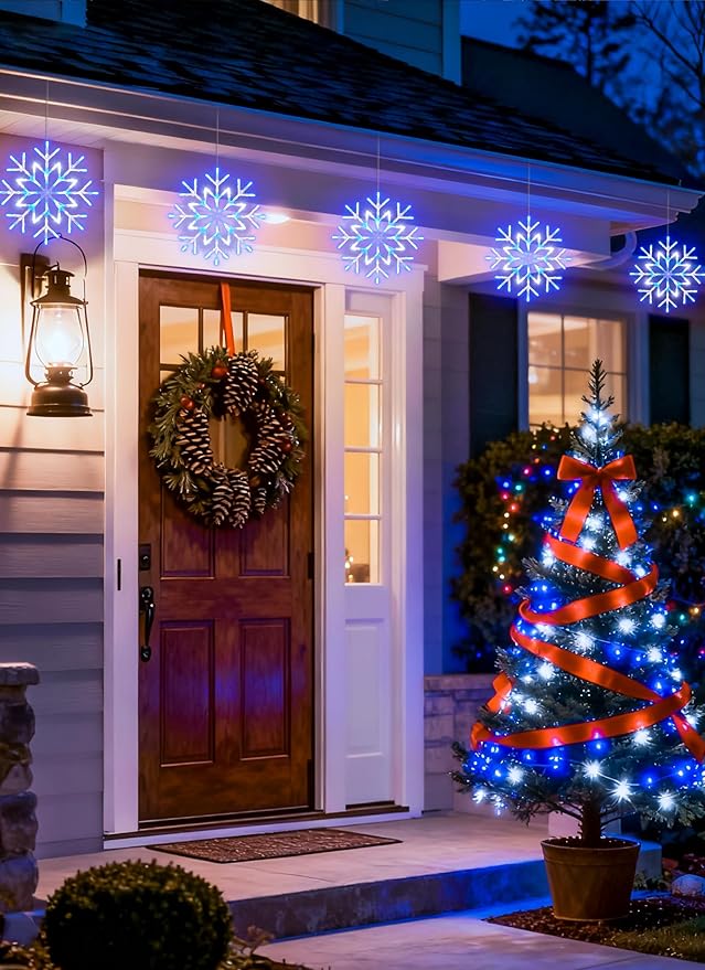 Brightown Large Snowflake Pathway Lights,10-Pack 34" Outdoor Snowflake Christmas Lights Decor for Yard, 8 Modes Sidewalk Marker Stake for Driveway Walkway, IP44 Waterproof,Blue and White