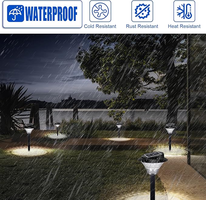 Solar Pathway Lights Outdoor 2 Pack, Solar Sidewalk Garden Lights 20000h Lifespan, Up to 12 Hours Auto On/Off, Outdoor Waterproof Solar Lights for Sidewalk Patio Lawn with Design