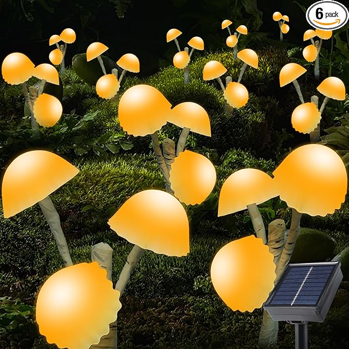 6PACKS Brightness Cute Mushrooms for Garden Decor - 18LED Solar Mushroom Path Lights Outdoor Waterproof,Longevity 8 Lighting Modes,Housewarming Gifts for Home/Yard/Fence/Birthday Party Decor