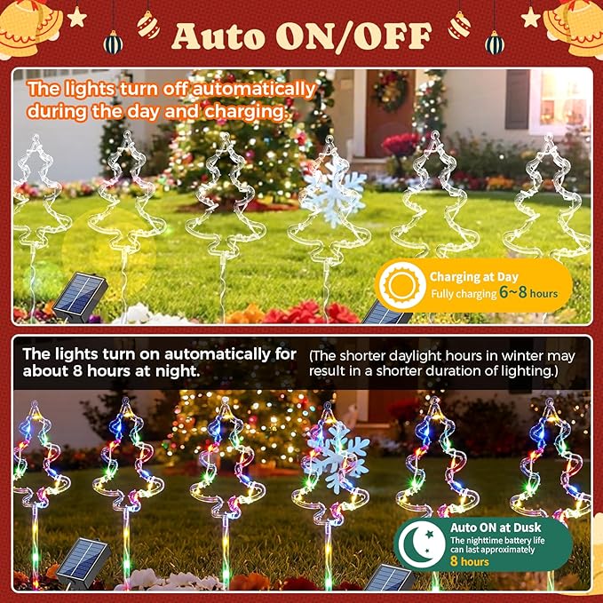 6 Packs Christmas Tree Solar Garden Lights with 8 Light Modes, 21.65 Inches Tall Christmas Outdoor Garden Light with 20 LEDs Each, Solar Outdoor Xmas Decor for Garden, Path, Patio (Multiple-Colored)