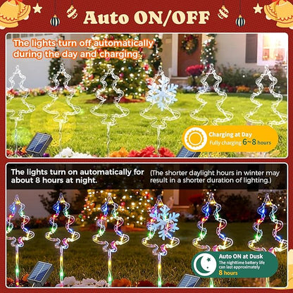 6 Packs Christmas Tree Solar Garden Lights with 8 Light Modes, 21.65 Inches Tall Christmas Outdoor Garden Light with 20 LEDs Each, Solar Outdoor Xmas Decor for Garden, Path, Patio (Multiple-Colored)