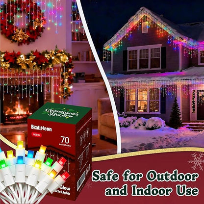 LED Christmas Lights, 100 LED Icicle Lights on 7FT with 4 Inch Spacing - 5MM Wide Angle Multi-Colors Bulbs, IP68 Waterproof & ETL Certified for Outdoor/Indoor