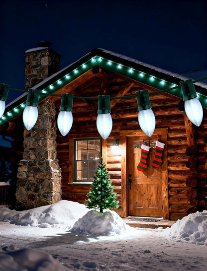 Vintage C9 Christmas Lights Outdoor - 25FT Strand with 25 LED Bulbs, UL Certified Waterproof Green Wire String Lights for Classic Holiday Decorations on Roofline, Patio, and Christmas Tree