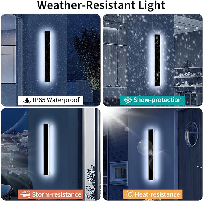 Mikeru 31.4" Outdoor Wall Sconce 6000K Cool White - IP65 Waterproof Black Exterior Light, Hardwired Wall Mounted | Lumora