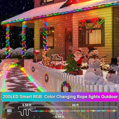 Jnaurb RGB Color Changing Rope Lights Outdoor, 33ft 100LED Smart String Lights with Remote & APP Control, Waterproof Music Sync Rope Lighting - DIY Flexible Tube LED Lights for Bedroom Garden Wedding