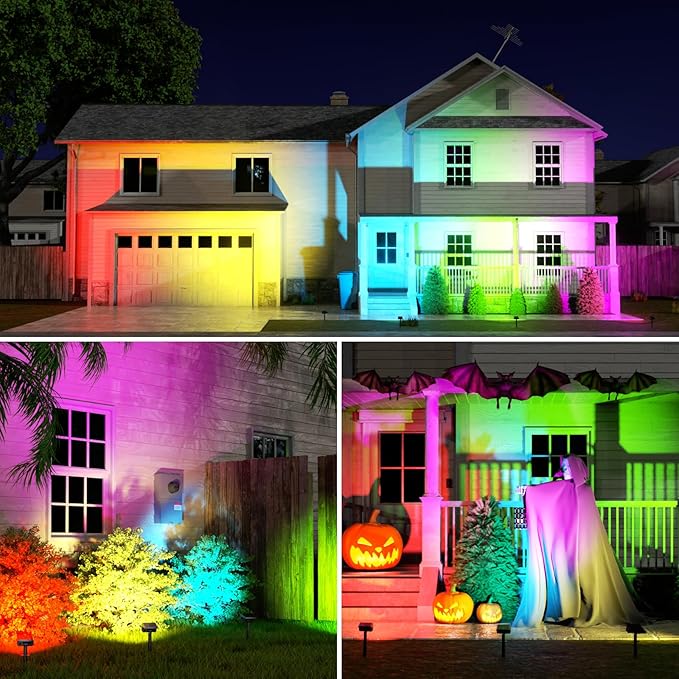 Fabrito Color Changing Solar Spot Lights Outdoor 10 Pack, [6+1 Lighting Modes] Auto On/Off RGB Spotlights | Lumora