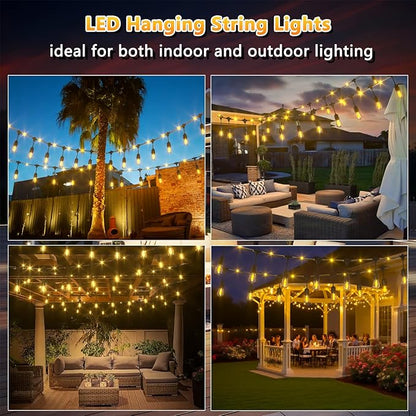 Outdoor String Lights with Lighted Tubing, 48 ft Outside String Lights with 16 (15+1spare) S14 Retro Bulbs & 144-LED Lighted Fairy Tubing, IP65 Waterproof &Connectable LED Light for Patio Bistro