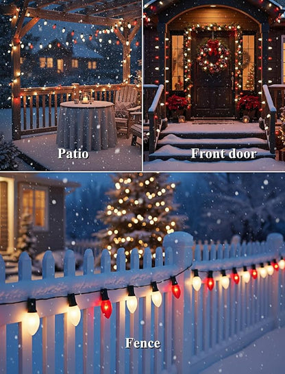 25ft C9 Red and White Christmas Lights,Waterproof C9 Christmas String Lights with 26 Red White Bulbs,Commercial Xmas Lights Outdoor for Garden House Xmas Garland Tree Decorations