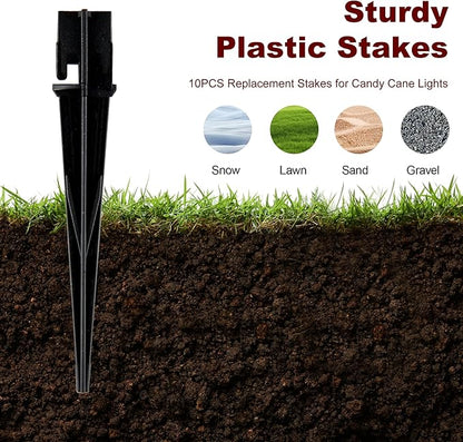 10PCS Plastic Ground Spikes, Replacement Stakes for Candy Cane Lights, Maintain Candy Cane Pathway Lights, 0.68 * 5 Inch Markers
