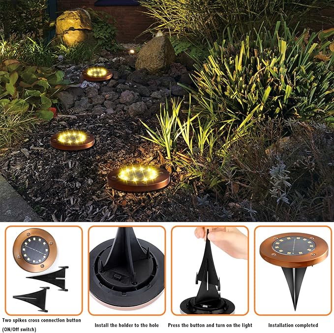 Solar Ground Lights Outdoor Waterproof Flat Garden Solar Disk Lights Outdoor Floor Lights 12 LED 4 Pack for Garden | Lumora