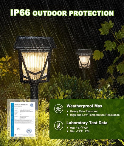 Solar Pathway Lights Outdoor, 6 Pack IP66 Waterproof Garden Solar Lights, 1500mAh Auto On/Off Yard Landscape Walkway Lighting, Black