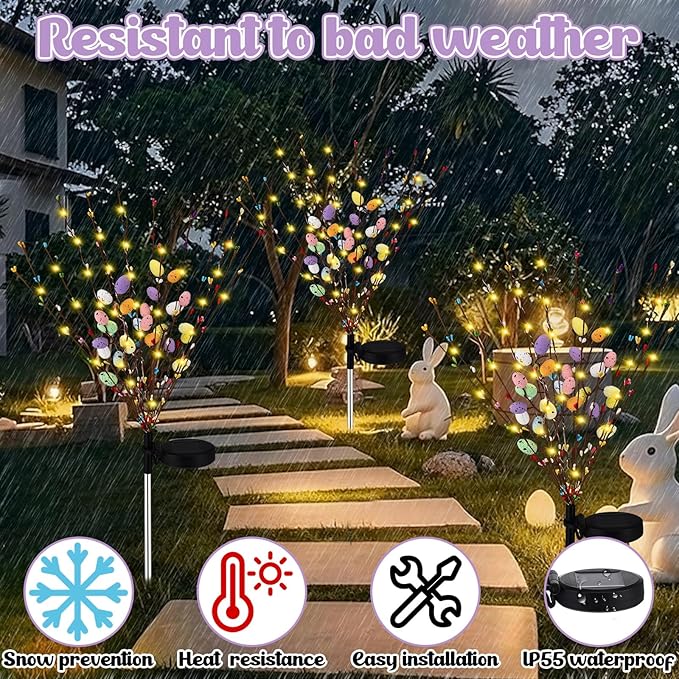 2 Pcs Solar Easter Egg Lights Waterproof Egg Stake Lights Decorative Garden Firefly Outdoor Easter Light for Lawn Trails Landscaped Yards Pathway Porches and Patio Decorations