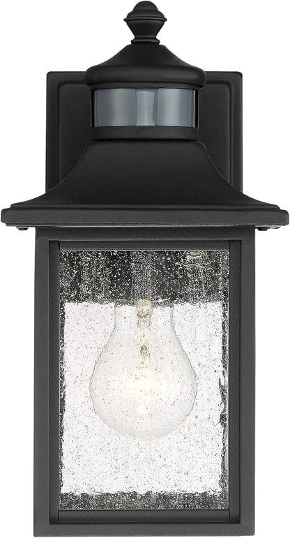 John Timberland Moray Bay Industrial Outdoor Wall Light Fixture Black Steel 11 1/2" Seedy Glass Motion Sensor Dusk to Dawn for Exterior House Porch Patio Outside Deck Front Door Garden Home
