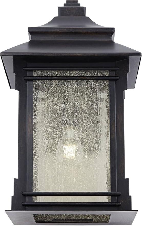 Franklin Iron Works Hickory Point Farmhouse Rustic Mission Outdoor Wall Light Fixture Bronze Lantern 19" Frosted | Lumora