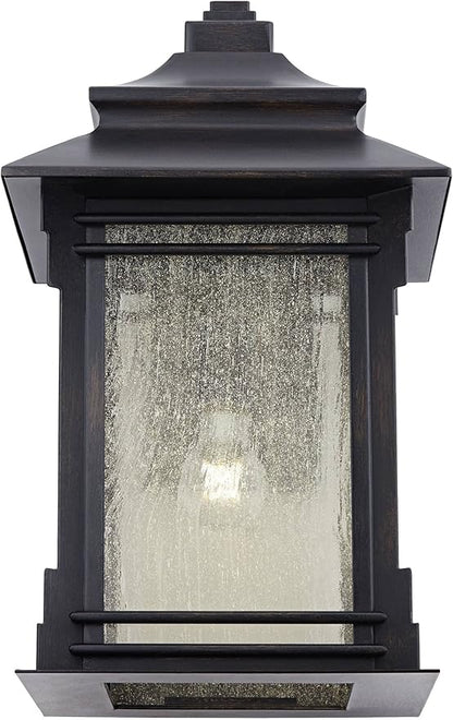 Franklin Iron Works Hickory Point Farmhouse Rustic Mission Outdoor Wall Light Fixture Bronze Lantern 19" Frosted Cream Glass for Exterior House Porch Patio Outside Deck Garage Yard Front Door Home