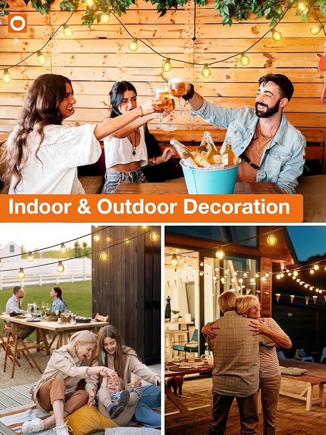 addlon 25FT Outdoor String Lights with 13 Plastic Bulbs, G40 Globe LED, Waterproof, Dimmable, Connectable for Backyard Porch Deck