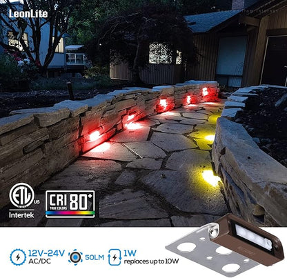 LEONLITE 4 Inch 1W RGB LED Retaining Wall Lights, Hardscape Lighting Color Changing, Low Voltage Landscape Lights, 12V-24V AC/DC, Swivel Paver Light, Outdoor Step Lights, ETL Listed, Pack of 4