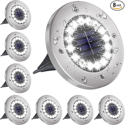 NFESOLAR Solar Lights Outdoor with 16 LEDs, Bright Solar Ground Lights Outdoor Waterproof for Yard Garden Lawn Walkway Driveway (White 8 Pack)