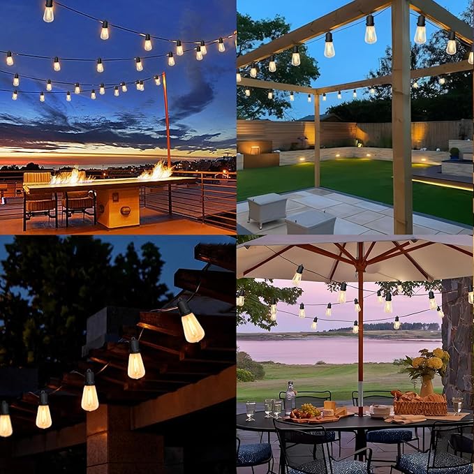100FT Outdoor String Lights,ST38 Vintage Edison LED Patio Lights Waterproof with 52 Plastic Bulbs(2 | Lumora