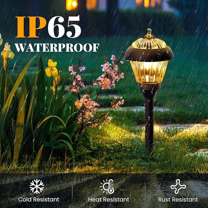 SOLPEX Solar Pathway Lights Outdoor Waterproof Solar Powered Pathway Lights - Glass & Metal Bronze Design with 2 Lighting Modes for Garden, Yard, Walkway, Driveway, Patio (2 Pack, Warm White)