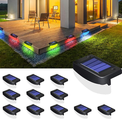 RGB Color Changing Solar Pool Side Lights, Outdoor Solar Deck Lights, Solar Step Lights IP65 Waterproof for Outdoor Stairs, Fence Yard Driveway Pathway, 12 Pack