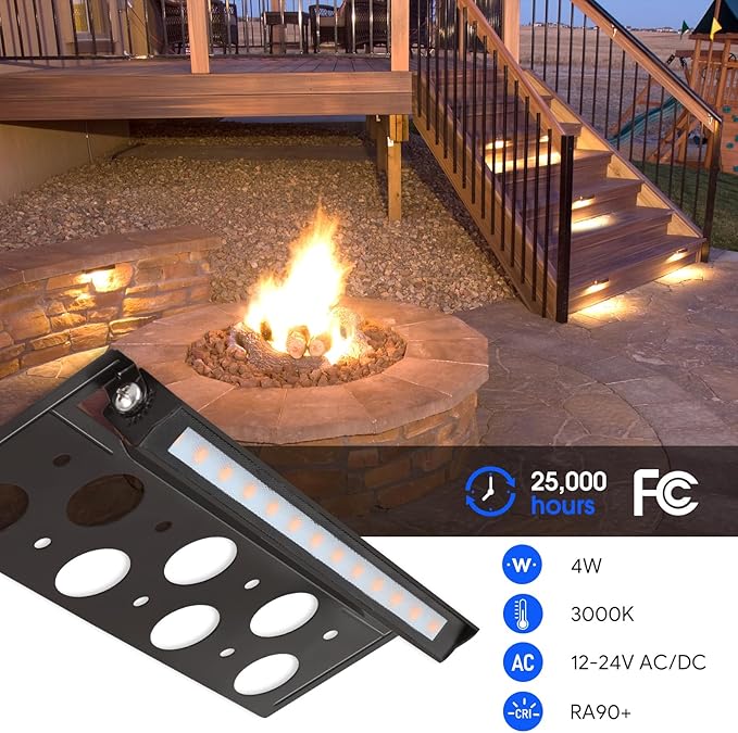 Energetic 7 Inch Retaining Wall Lights, Outdoor LED Step Lights, 4W Low Voltage Landscape Lighting, Waterproof Hardscape Lighting, 12V-24V AC/DC, 3000K Warm White, with Wire Breakers, FCC, 8 Pack