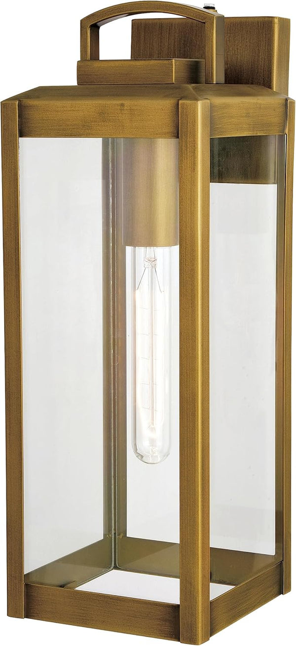 VAXCEL Kinzie Outdoor Porch Light, 6" W x 16.75" H Gold Brass Outdoor Lantern, Modern Dusk to Dawn Wall Light for | Lumora