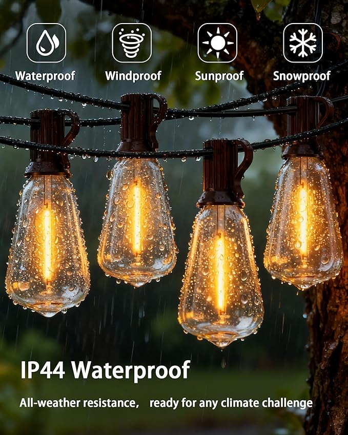 Outdoor String Lights Dimmable Waterproof with Remote, 45FT 17 Shatterproof ST38 Edison LED Bulbs Hanging Outside Light for Patio, Backyard, Porch, Deck, Balcony, Garden
