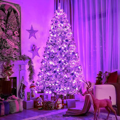 JMEXSUSS 33ft 100 LED Purple Christmas Lights, Battery Operated Christmas Lights with Remote Indoor Outdoor, Purple String Lights for Tree Room Proch Yard Xmas Decor (Pack of 2)
