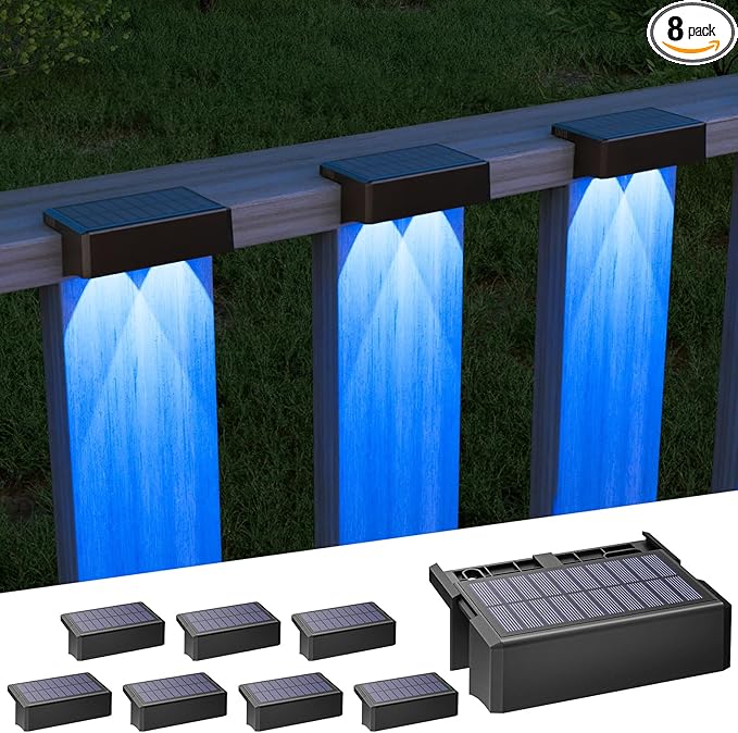 VOLISUN Solar Deck Lights 8 Pack, Warm White, Cool White and RGB Color Glow LED Large Size Lamp, IP65 Waterproof | Lumora
