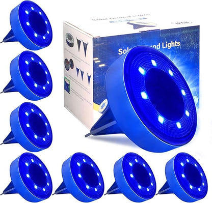 Siatom Solar Ground Lights 8 Pack, IP68 Waterproof Solar In-Ground Light for Outdoor, Flat Landscape Lighting, Garden Disc Light for Pathway, Walkway, and Yard - 8 Pcs (Blue)