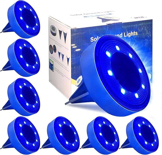 Siatom Solar Ground Lights 8 Pack, IP68 Waterproof Solar In-Ground Light for Outdoor, Flat Landscape Lighting, Garden Disc Light for Pathway, Walkway, and Yard - 8 Pcs (Blue)