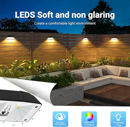 Solar Fence Lights Outdoor,10 Color Modes & RGB Changing Solar Lights for Fence,Ip65 Waterproof,Auto On/Off,Solar Powered Outdoor Lights for Garden,Patio,Pool,Deck,Stairs,Holiday Decor(12p)