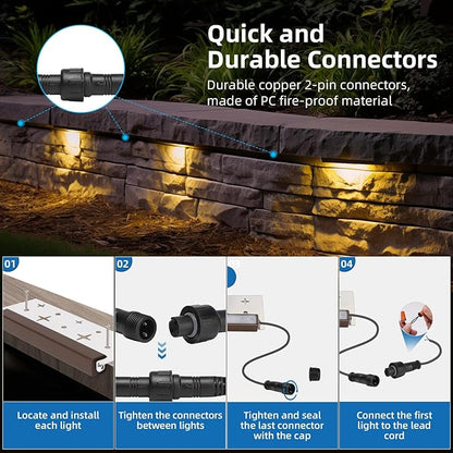Hardscape Lighting Retaining Wall Lights IP67 Waterproof, 7 Inch LED Outdoor Step Lights Low Voltage 12V, 2700K, Landscape Lights for Outdoor Kitchen Stone Walls Patio Deck Stair (Warm White, 12 Pack)