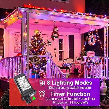 Orange and Purple Christmas Lights, 66FT 200 LED Christmas Lights Outdoor with 8 Modes Waterproof, Plug in Twinkle Tree Light Green Wire for Indoor Bedroom Garden Patio Party Decorations