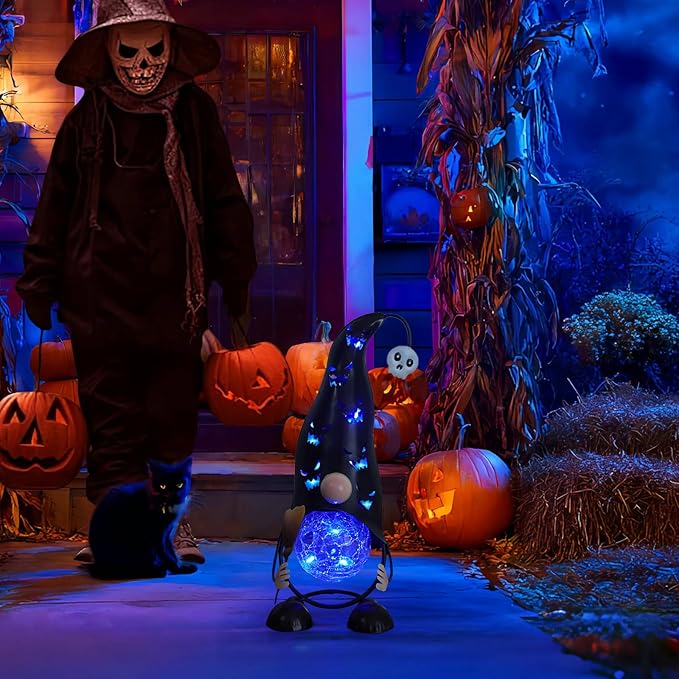 Halloween Decorations Outdoor Solar Lights Gnome, Color Changing LED Lights with Jack-O-Lantern Hollowed-Out Hat | Lumora