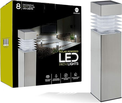 Morvat Solar Pathway Lights - 8-Pack Auto On/Off LED Solar Powered Outdoor Waterproof Landscape Lights, for Garden, Yard, Lawn, Patio, Walkway, Driveway, Pathway & Lighting, Dusk to Dawn - Square