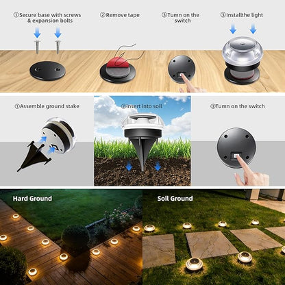Solar Driveway Lights Outdoor - 12 Pack Dock Lights Solar Powered, IP67 Waterproof Step Lights Outdoor Deck Lights for Sidewalk Garden Pathway Yard Stair(Warm White)