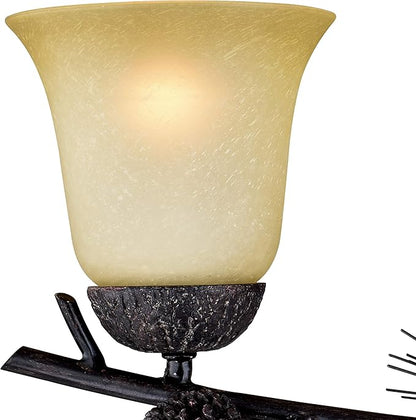VAXCEL Sierra 3-Light 24 inch Wide Black Walnut Rustic Bathroom Vanity Lighting Fixture, Creme Cognac Glass Shade, Dimmable, LED Compatible, Pine Cone, Reversible Over The Mirror Mounted Wall Sconce
