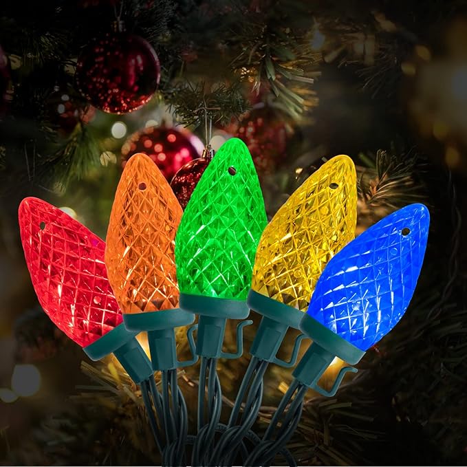 Brightown C9 Christmas String Lights Multicolor, 66ft 100 LED Faceted Christmas Lights on Green Wire, Plug-in Large | Lumora
