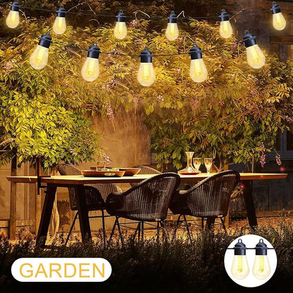 Honche Solar Outdoor Party Lights Waterproof LED IP66 with 15 Edison Bulb Warm White String Lights Patio Lights for Christmas Camping Wedding Birthday Backyard Gazebo Party Decor