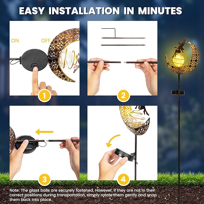Fairy Garden Solar Lights Outdoor Moon Stakes, Waterproof Outdoor Metal Decor Gifts for Women Mom, Art Moon | Lumora
