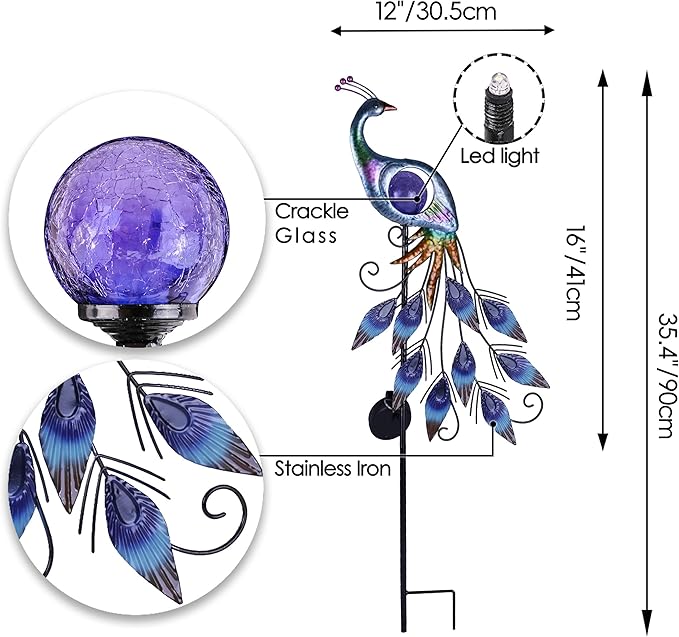 TERESA'S Collections Yard Decorations Outdoor for Garden Decor, Peacock Solar Outdoor Lights, 35.4'' Metal Lawn | Lumora