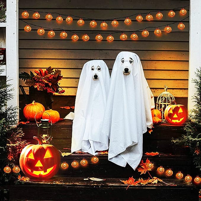SUNSGNE Pumpkin String Lights, 8.5ft Halloween String Lights with 10 Smiling Jack-O-Lantern Pumpkin Light for Indoor Outdoor Party Decorations