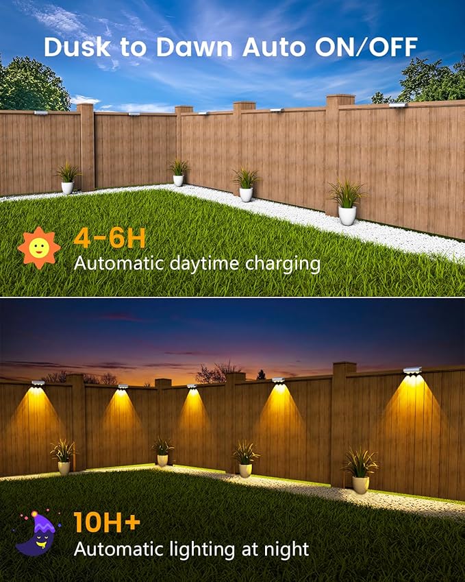 Solar Fence Lights Outdoor Waterproof Led, 8 Pack,1300mAh, 6 Inch Solar Lights for Fence with Warm White & RGB 8 Colors,Outdoor Fence Light Decor for Patio, Backyard, Deck, Railing(White)