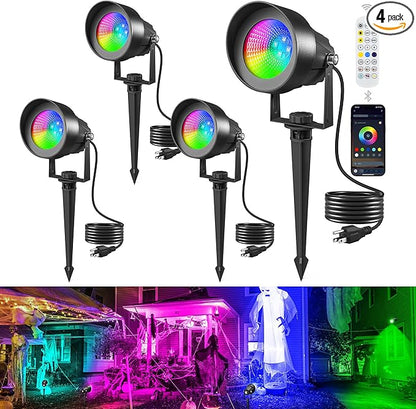 T-SUN Spot Lights Outdoor Waterproof IP65 with US Plug, 270° Adjustable, App & Remote Control, Timer, Dimmable, Music Sync, Multi Scenes, Color Changing Landscape Lights for Yard Garden