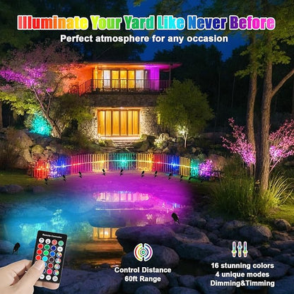 Spot Lights Outdoor 7W RGBW LED Color Changing Landscape Lights with Remote Control Landscape Lighting Spotlight Outdoor Waterproof Spot Lights for Yard Garden Patio Lawn Decorative 2 Pack